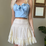 Getadme -y2k White Lace Ruffles Pleated Skirts Preppy Style Sweet Girl Kawaii Mini Skirts Korean Retro Women Party Cosplay Sweetwear