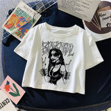 Korean style Harajuku Vintage Gothic Streetwear Women's Top Y2k Cotton Sexy Clothing Anime Kawaii T-shirt Punk Summer Short Tees