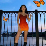 Gradient Sleeveless Lace Bodycon Mini Dress Women V Neck Sexy Short Sleeve Dress Ladies Summer Y2K Skinny Streetwear Night Party