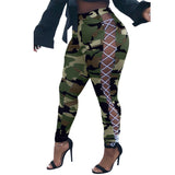 Sexy Camouflage Pant For Women  New Casual Hollow Out Large Slim Pants Women's Wear In Rouched Drawstring Tour
