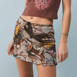 Women's Mini Skirt Korean Style Kawaii Ruffle Hem High Waist Short Straight Skirt Sexy Harajuku Y2K Aesthetic Vintage Streetwear