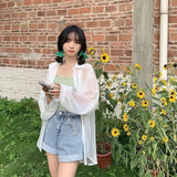 Getadme-Shirt for Women Blouse Long Sleeve Female Chiffon Loose Tops Summer Cardigan Thin Sexy Solid Color Casual Shirts