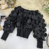 Sexy Off Shoulder womens tops and blouses 2020 Mesh Sheer Puff Sleeve Tops Summer 3D Flower Vintage White Women Shirt Blouse