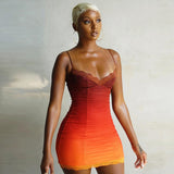 Gradient Sleeveless Lace Bodycon Mini Dress Women V Neck Sexy Short Sleeve Dress Ladies Summer Y2K Skinny Streetwear Night Party