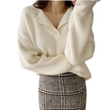 South Korea’s new female sweater autumn half-open V-lapel pullover Korean version of long-sleeved wearing loose sweater