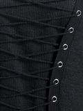 Gothic Women Casual T Shirts Cold Shoulder Lace-Up Front Ribbed T-Shirt Solid Color Long Sleeve Female Fashion Tops Tee