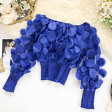 Sexy Off Shoulder womens tops and blouses 2020 Mesh Sheer Puff Sleeve Tops Summer 3D Flower Vintage White Women Shirt Blouse