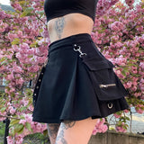 Women Sexy Patchwork Bandage Mini Skirt With Pocket Harajuku Punk Gothic Black High Waist Skirts Y2K Summer Chic Streetwear
