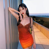 Gradient Sleeveless Lace Bodycon Mini Dress Women V Neck Sexy Short Sleeve Dress Ladies Summer Y2K Skinny Streetwear Night Party