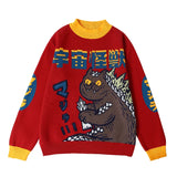 Harajuku Fashion Knitted Women  Oversized Cosmic Monster Embroidery   Coat Casual Loose Outwear Pullover Sweater