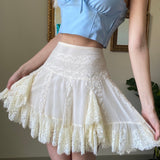 Getadme -y2k White Lace Ruffles Pleated Skirts Preppy Style Sweet Girl Kawaii Mini Skirts Korean Retro Women Party Cosplay Sweetwear