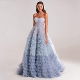 Getadme-Elegant Long Prom Dresses Sweetheart Crumpled Tulle Ruffles Evening Dress Saudi Arabic Sleeveless Tiered A-Line Party Gown