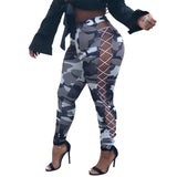 Sexy Camouflage Pant For Women  New Casual Hollow Out Large Slim Pants Women's Wear In Rouched Drawstring Tour