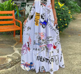 Sexy Summer Dress Women Print Spaghetti Strap Sleeveless Maxi Dress Fashion Pocket Loose Slip Dress Sukienki Letnie