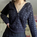Getadme- 90s Vintage Skulls Print Black Sweatshirt Zipper Long Sleeve Autumn Hoodies Fairycore Grunge Jackets Retro Harajuku Winter Coat