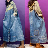 Getadme Camouflage Patchwork Denim Dress  Hooded cowboy Dress Women Maxi Baggy Jean Dress Boyfriend Long Sleeves Loose Dresses