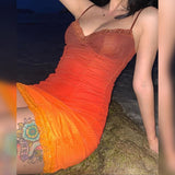 Gradient Sleeveless Lace Bodycon Mini Dress Women V Neck Sexy Short Sleeve Dress Ladies Summer Y2K Skinny Streetwear Night Party