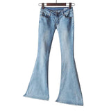 Women's Elastic High-waist Slim-fit Denim Pocket Button Casual Boot-cut Trouser Jeans Women's Straight Button Flared Jeans