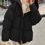 Getadme winter women's hooded zipper loose down jacket women's solid color short wild Korean version of the new