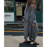 Getadme-Korea Autumn And Winter New Woolen Overcoat Women X-Long Loose Lacing Belt Black Gray Double Sided 100% Wool Coat Jacket