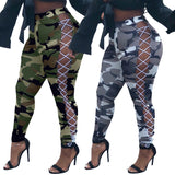 Sexy Camouflage Pant For Women  New Casual Hollow Out Large Slim Pants Women's Wear In Rouched Drawstring Tour