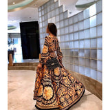 Noble Elegant Women Long Dress Sexy Deep V Neck Glitter Vintage Printed Party Maxi Dress Formal Clubwear Fashion Female Clothes