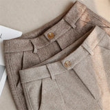 Getadme Woolen Pants Women's Harem Pencil Pants Autumn Winter High Waisted Casual Suit Pants Office Lady Women Trousers