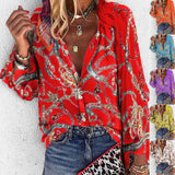 Getadme- 5XL Plus Size Tops Autumn Spring Womens Blouses New Floral Printed Stand Collar Long Sleeve Shirts Casual Chiffon Blouse Blusas