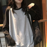 New  Female T-shirt Round collar Contrast Color Long Sleeve T Shirt Women spring  T-Shirts For Women Patchwork T Shirt