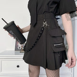 Women Sexy Patchwork Bandage Mini Skirt With Pocket Harajuku Punk Gothic Black High Waist Skirts Y2K Summer Chic Streetwear