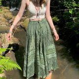 Getadme- 90s Vintage Boho Midi Skirts Fairycore Grunge Kawaii Bow High Waist Long Pleated Skirt Chic Women Retro Holiday Beach Streetwear