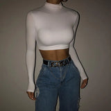 Getadme-Basic Sheath Women Solid Turtleneck Tshirt Autumn Stretch Casual Undershirt Female All-match Street Activity Crop Tops