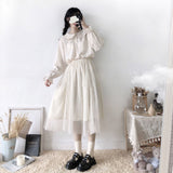 Getadme Japanese Cute Harajuku White Shirt Ruffle Tops Blouse Long Sleeve Sweet Lolita Basic Button Up Shirts 100% Cotton