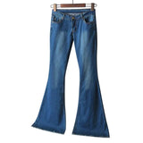 Women's Elastic High-waist Slim-fit Denim Pocket Button Casual Boot-cut Trouser Jeans Women's Straight Button Flared Jeans
