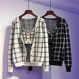 Retro style sexy short suspenders + plaid knitted jacket two-piece women 2020 spring and autumn fashion suit