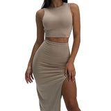 Getadme Two Piece Skirt Set Women's Suit y2k Clothes Summer Sexy Outfit Cropped Top and Split Skirt Chic Elegant Female Clothing
