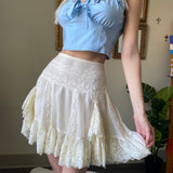 Getadme -y2k White Lace Ruffles Pleated Skirts Preppy Style Sweet Girl Kawaii Mini Skirts Korean Retro Women Party Cosplay Sweetwear