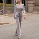 Jumpsuits Plus Size Mother Of The Bride Dresses A-Line Chiffon 3/4 Sleeve Long Groom Mother Dresses For Weddings