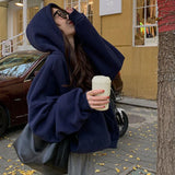 Women with Hat Hoodies Loose Front Pocket Lazy Thicker Stylish Casual All-match Letter Streetwear Feminino Sweatshirts Ulzzang