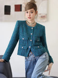 High Quality Luxury Small Fragrance Tweed Jacket Women French Vintage Slim Woolen Short Coat Korean Fashion Elegant Outerwear