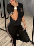 LW Plus Size Two Piece Sets Letter Print Skinny Pants Set summer short sleeve Women Outfits Fashion Streetwear 2pcs Tracksuits