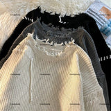Getadme-Y2k Streetwear Men American Lazy Wind Polo Neck Sweater Retro Couple Loose Pullovers For Men And Women To Make Old Hole Sweaters