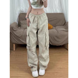 Getadme- Side Pocket Cargo Pants Women's Trousers Baggy Y2k High Waist For Lovers Straight Casual Pants Drawstring New Pantalones