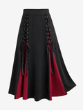ROSEGAL Gothic Lace Up A Line Skirt For Women Godet Hem Colorful Y2K Elastic Waisted Midi Skirt Ladies Cozy Basic Bottoms 4XL