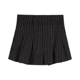 HOUZHOU Preppy Style Striped Pleated Skirt Women Vintage Sexy Cute Korean Fashion High Waist A-line Black Mini Skirts Y2K 2000s