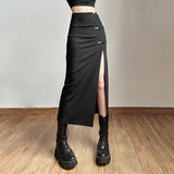 Getadme Black Sexy Split Simple Casual All-Match Hot Street Outing Cool Mature Vitality Personality Trend Basic Women'S Skirt