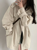 Korean Style Long Sleeve Trench Coats Women Vintage Single Breasted Lapel Zipper Casual Loose Jacket Female Autumn Windbreaker