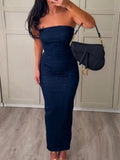 TRAF 2023 Women New Sexy Elastic Denim Dresses Spring Summer Elegant Sleeveless Slim Fit Party Vestidos High Street Outwear