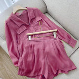Summer Outfit For Woman 2023 Shorts Suits Long Sleeve Blouses High Waist Pants New Two Pieces Suit Ladies Holiday Jogger Sets