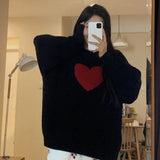 Getadme Winter New Sweet Heart Pattern Sweater Retro Harajuku Style Long Sleeve Pullover Loose Knitted Casual Sweater Korean Clothing